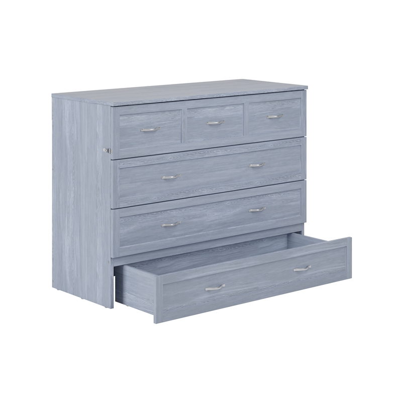 Pemberly Row Full Solid Wood Modern Murphy Bed Chest with Mattress in Driftwood