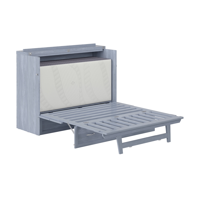 Pemberly Row Full Solid Wood Modern Murphy Bed Chest with Mattress in Driftwood