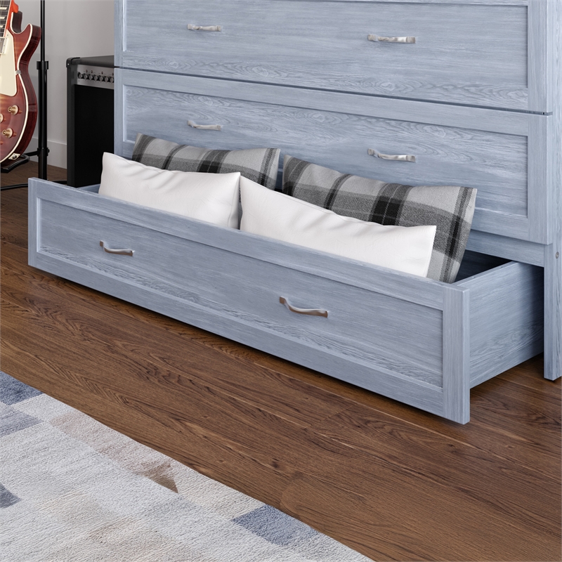Pemberly Row Full Solid Wood Modern Murphy Bed Chest with Mattress in Driftwood