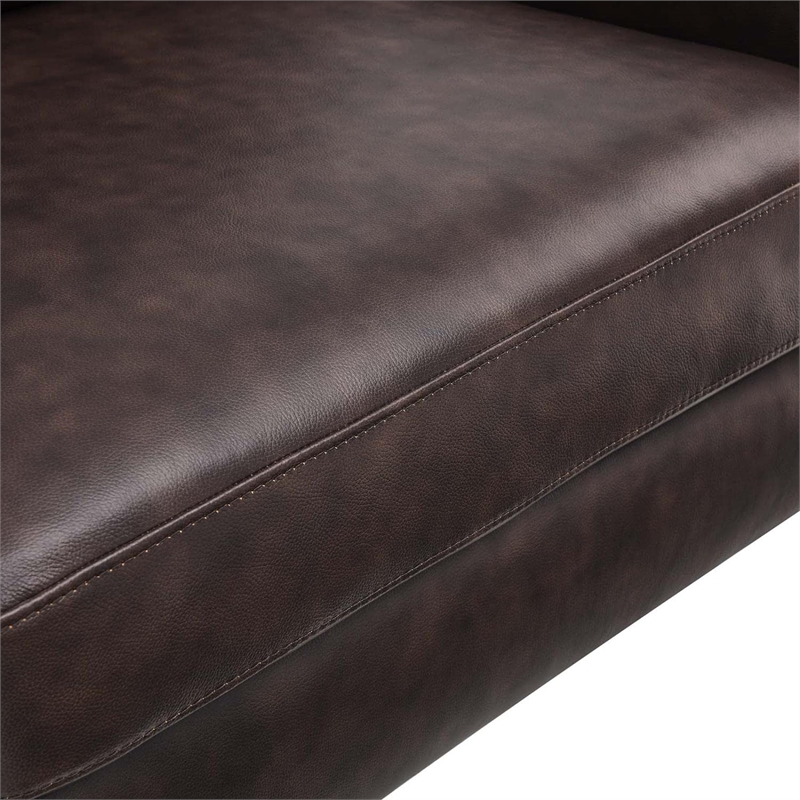 Pemberly Row Contemporary Leather and Metal Loveseat in Brown