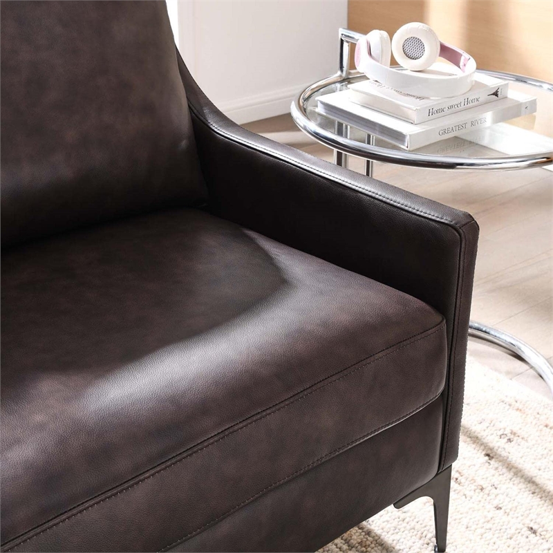 Pemberly Row Contemporary Leather and Metal Loveseat in Brown