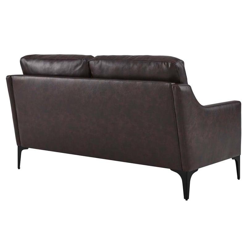 Pemberly Row Contemporary Leather and Metal Loveseat in Brown