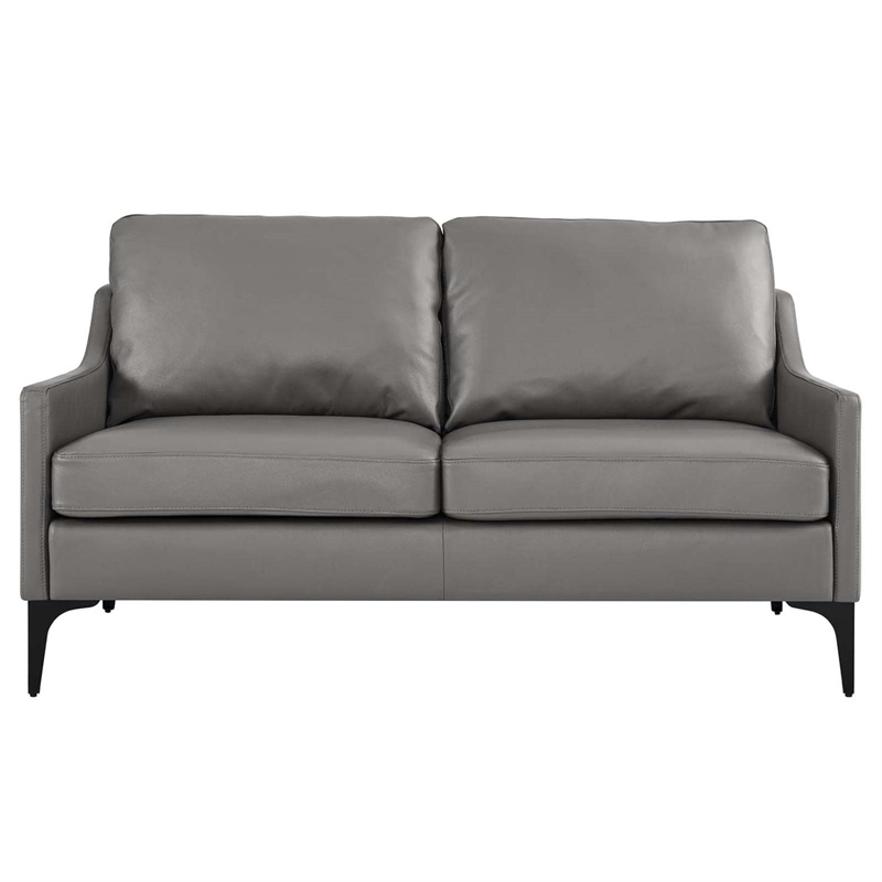 Pemberly Row Contemporary Leather and Metal Loveseat in Gray