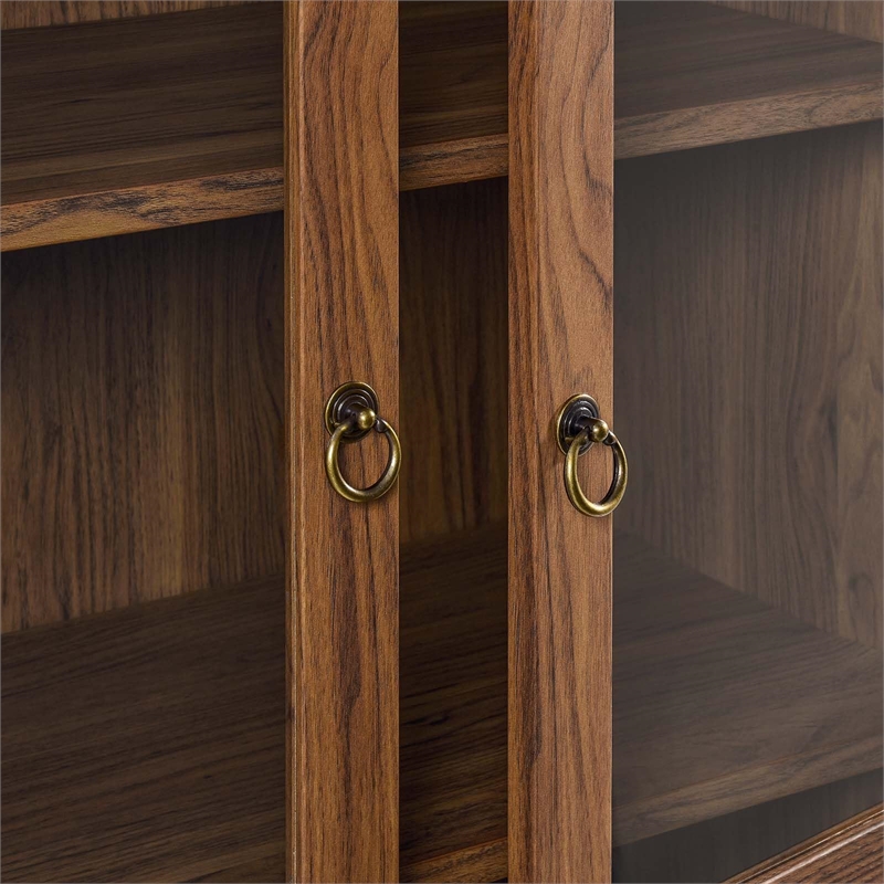 Pemberly Row Wood Tall Storage Display Cabinet with Rounded Arched Top in Walnut