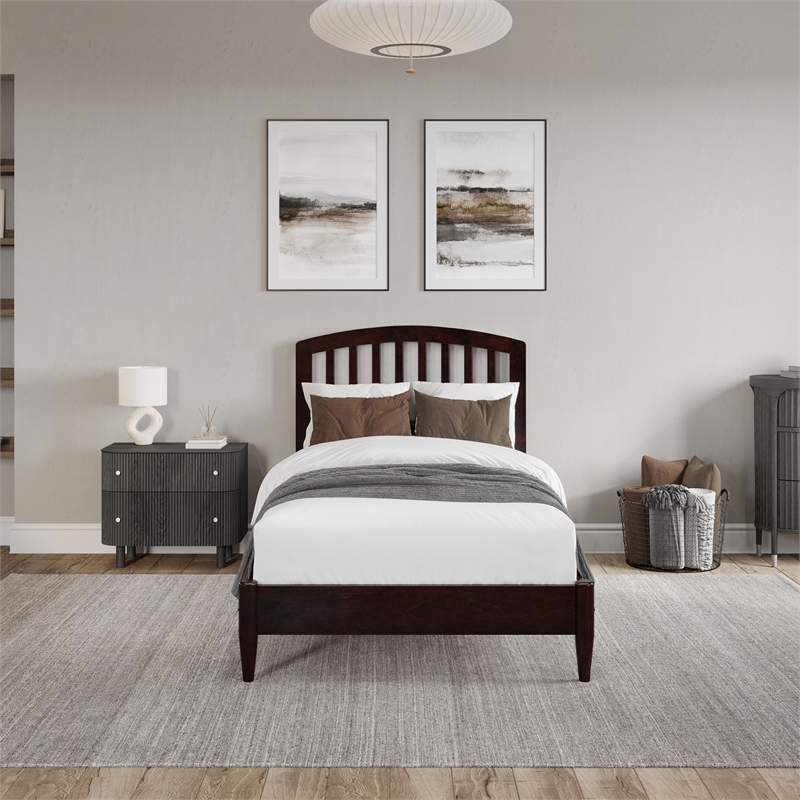 Pemberly Row Quincy Twin XL Wood Low Profile Platform Bed in Espresso
