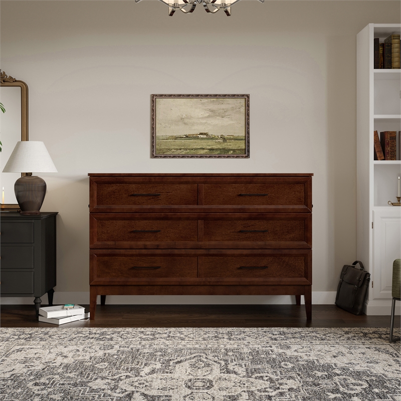Pemberly Row Queen Wood Murphy Bed Chest w/ Mattress & Built-in Charger - Walnut