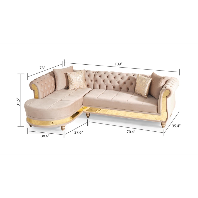 Pemberly Row Gold Detailed Tufted Upholstery Sectional made with Wood In Taupe
