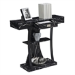 Pemberly Row One-Drawer Harri Console Table w/ Shelves - Black Faux Marble Wood