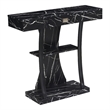 Pemberly Row One-Drawer Harri Console Table w/ Shelves - Black Faux Marble Wood