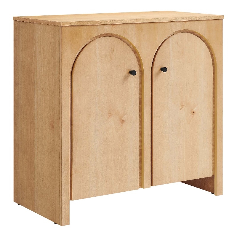 Pemberly Row Modern 2-Door Arched Door Storage Cabinet in Oak