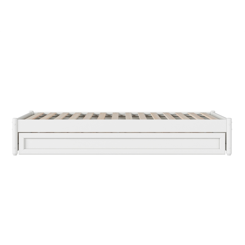 Pemberly Row Twin Solid Wood Panel Platform Bed with Twin Trundle in White