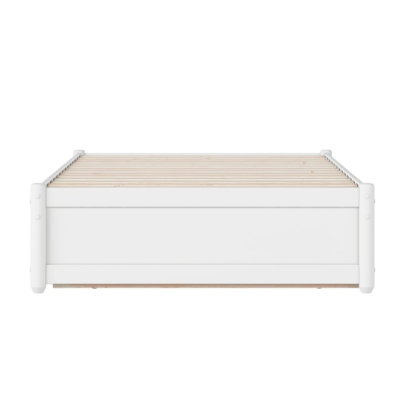 Pemberly Row Twin Solid Wood Panel Platform Bed with Twin Trundle in White