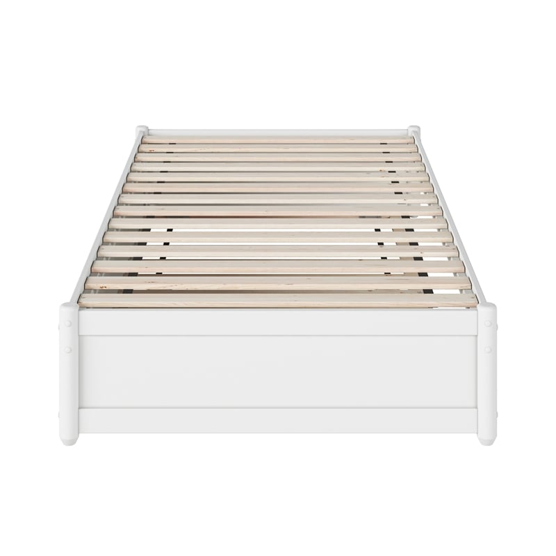 Pemberly Row Twin Solid Wood Panel Platform Bed with Twin Trundle in White