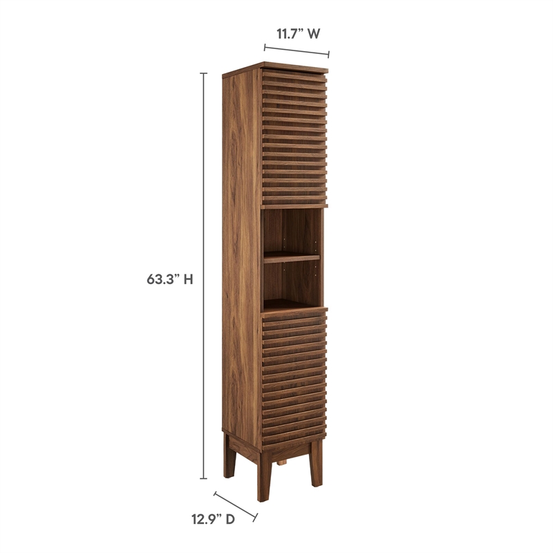 Pemberly Row Modern Tall Narrow Bathroom Storage Cabinet in Walnut