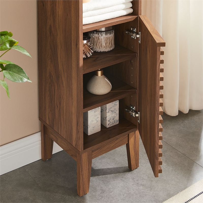 Pemberly Row Modern Tall Narrow Bathroom Storage Cabinet in Walnut