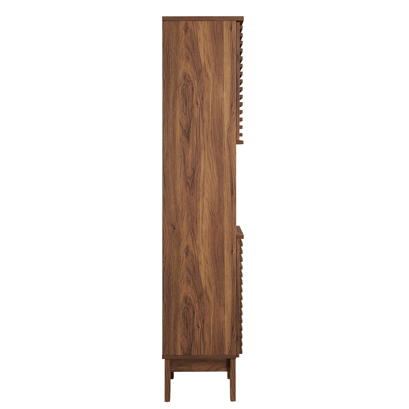 Pemberly Row Modern Tall Narrow Bathroom Storage Cabinet in Walnut