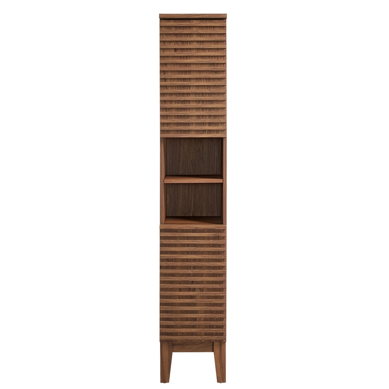Pemberly Row Modern Tall Narrow Bathroom Storage Cabinet in Walnut