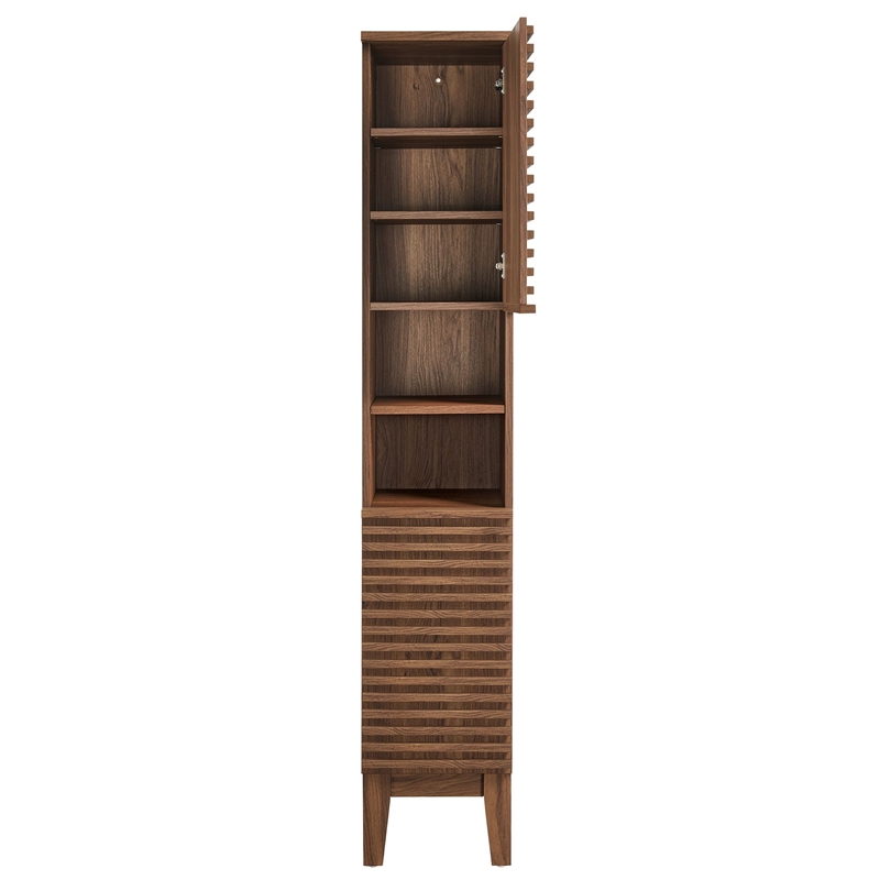 Pemberly Row Modern Tall Narrow Bathroom Storage Cabinet in Walnut
