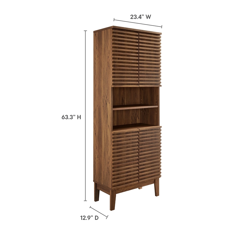 Pemberley Row Particleboard Walnut Tall Bathroom Storage Cabinet Rectangular Adjustable Shelves Unassembled
