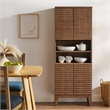 Pemberley Row Particleboard Walnut Tall Bathroom Storage Cabinet Rectangular Adjustable Shelves Unassembled