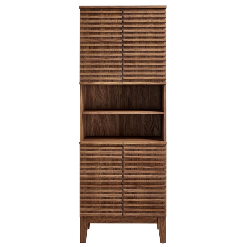 Pemberley Row Particleboard Walnut Tall Bathroom Storage Cabinet Rectangular Adjustable Shelves Unassembled