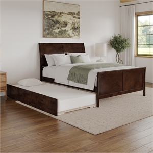 Pemberly Row Queen Wood Platform Bed with Matching Footboard & Trundle in Walnut