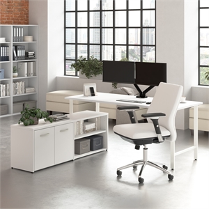 Pemberly Row 72&quotW Computer Desk with Storage Cabinet in White - Engineered Wood