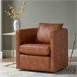 Pemberly Row Modern Saddle Brown Faux Leather Swivel Barrel Chair