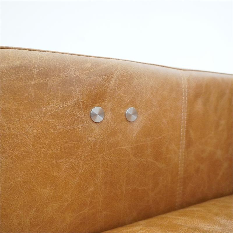 Pemberly Row Mid-Century Genuine Leather Left-Facing Power Inclining Sofa in Tan
