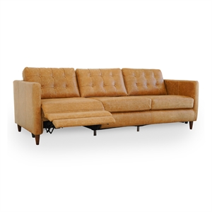 Pemberly Row Mid-Century Genuine Leather Left-Facing Power Inclining Sofa in Tan