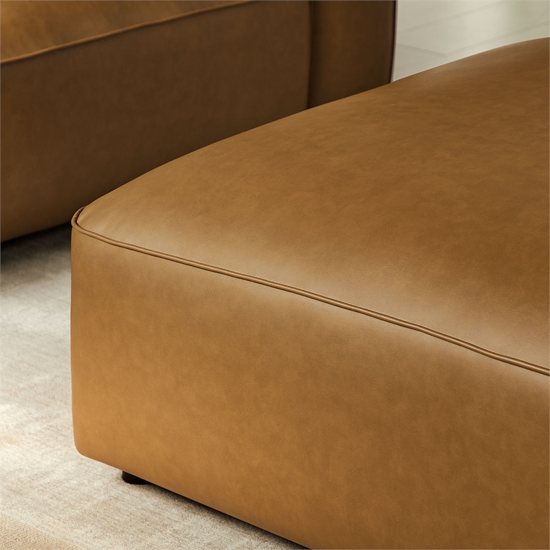 Pemberly Row Modern Upholstered Vegan Leather Ottoman in Camel
