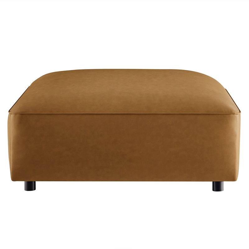 Pemberly Row Modern Upholstered Vegan Leather Ottoman in Camel