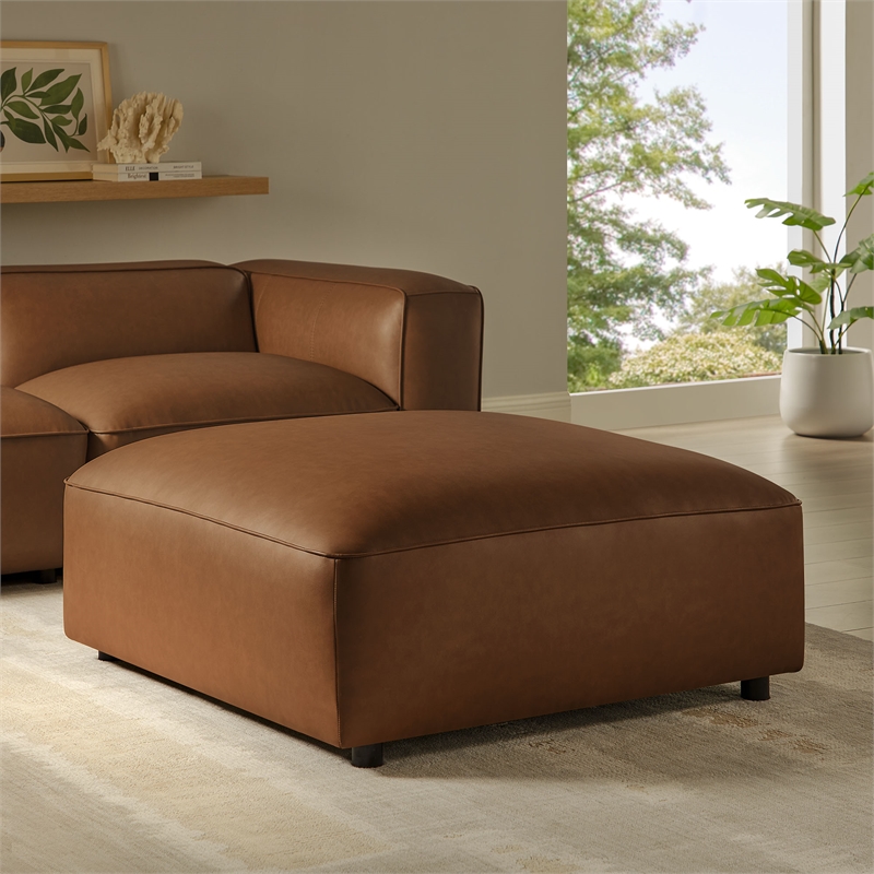 Pemberley Row Vegan Leather Coffee Ottoman Rectangular Finely Stitched Trim 42.91
