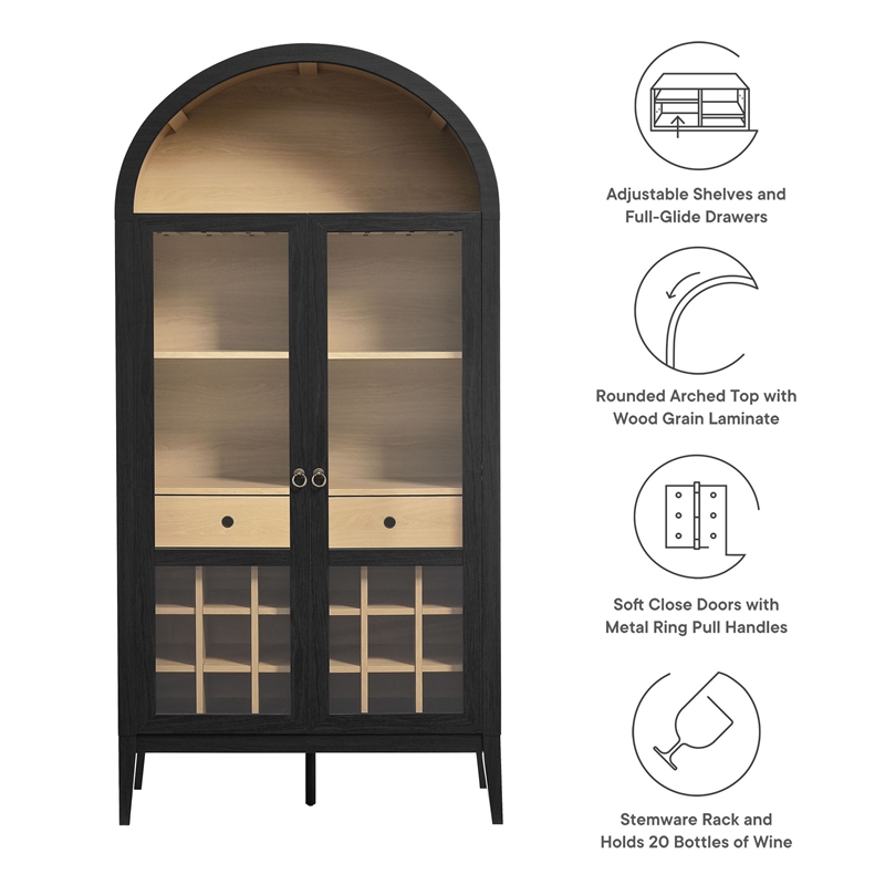 Pemberly Row Modern / Contemporary Arched Bar Cabinet in Black