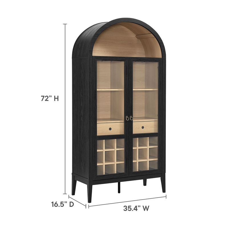 Pemberly Row Modern / Contemporary Arched Bar Cabinet in Black