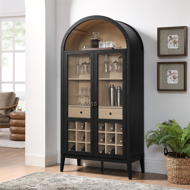 Pemberly Row Modern / Contemporary Arched Bar Cabinet in Black
