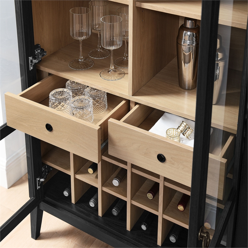 Pemberly Row Modern / Contemporary Arched Bar Cabinet in Black