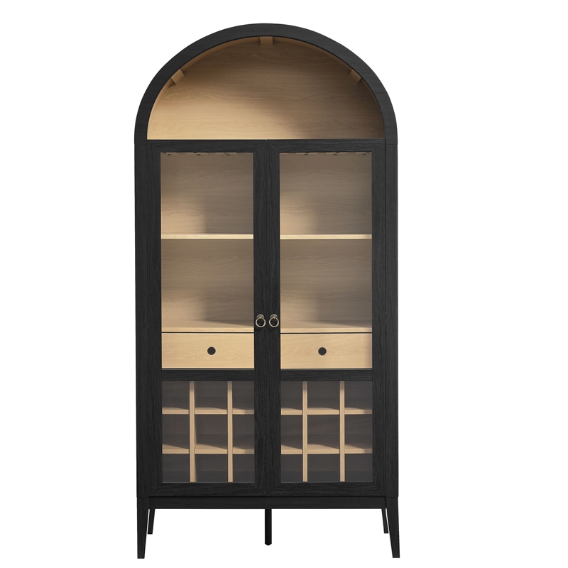 Pemberly Row Modern / Contemporary Arched Bar Cabinet in Black