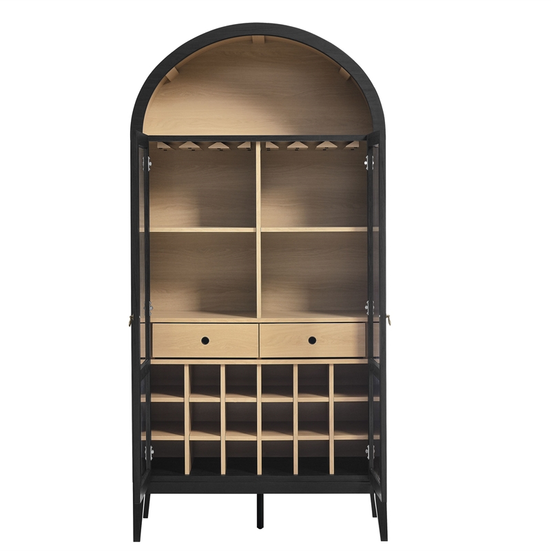 Pemberly Row Modern / Contemporary Arched Bar Cabinet in Black
