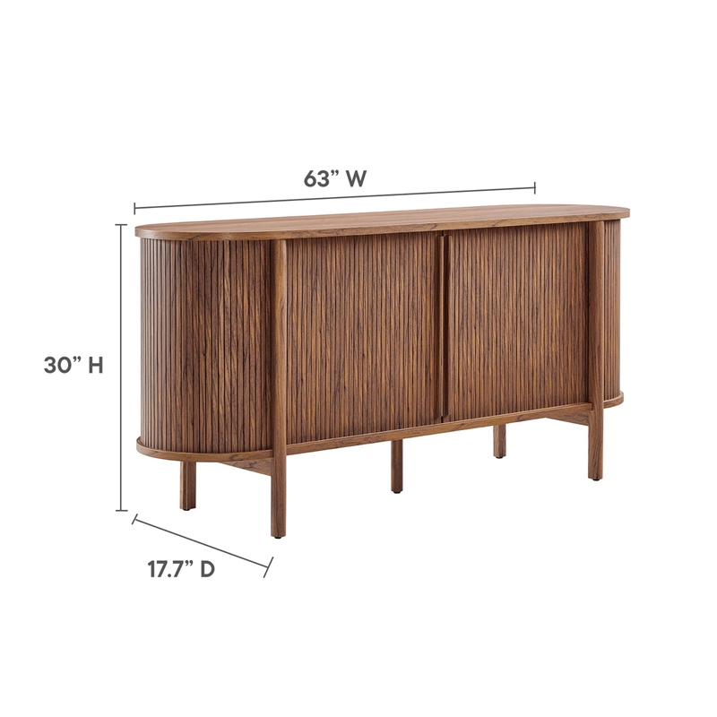 Pemberley Row Wood Walnut Sideboard Curved Fluted Sliding Doors 63