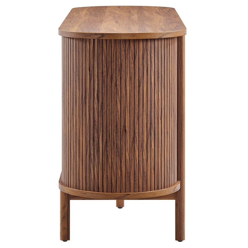 Pemberley Row Wood Walnut Sideboard Curved Fluted Sliding Doors 63