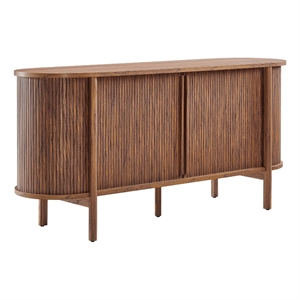 Pemberley Row Wood Walnut Sideboard Curved Fluted Sliding Doors 63&quot Unassembled