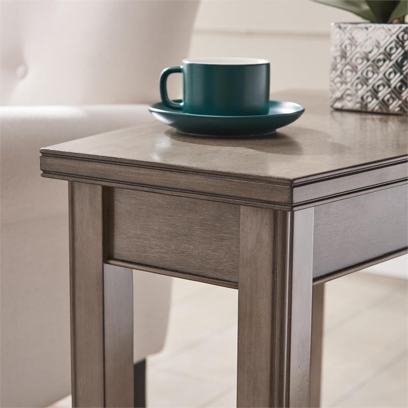Pemberly Row Recliner Wood Wedge Table with Shelf in Smoke Gray