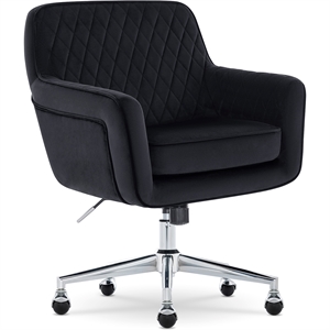 Pemberly Row Modern Office Chair Diamond-Tufted Design Black Velvet Fabric
