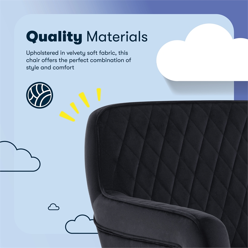 Pemberly Row Modern Office Chair Diamond-Tufted Design Black Velvet Fabric