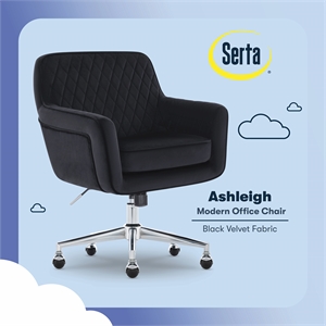 Pemberly Row Modern Office Chair Diamond-Tufted Design Black Velvet Fabric