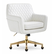 Pemberly Row Modern Office Chair Diamond-Tufted Design White Bonded Leather