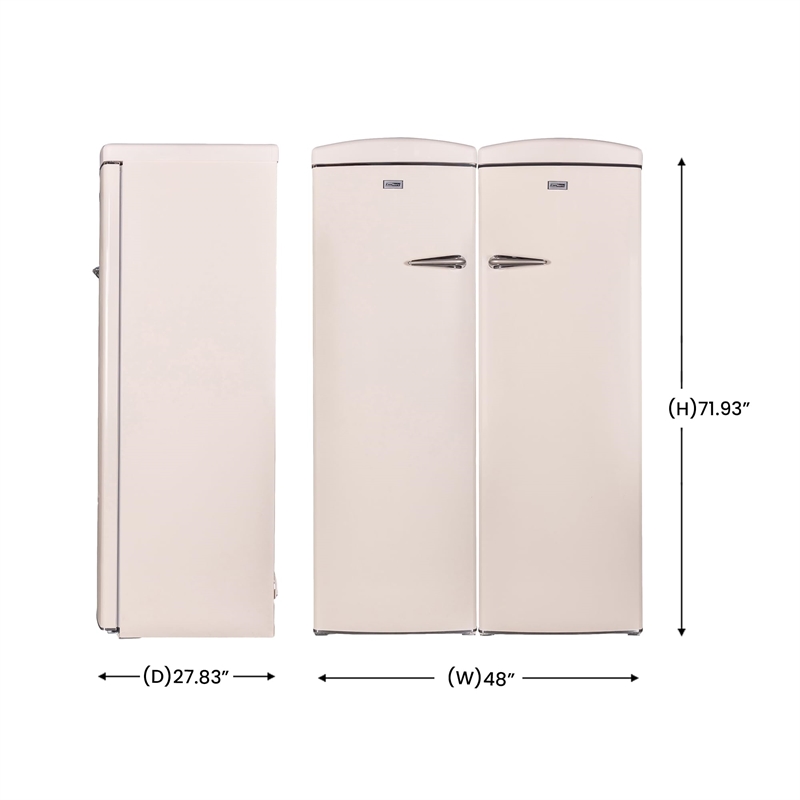 Pemberly Row Contemporary Retro Refrigerator-Freezer Set in Cream