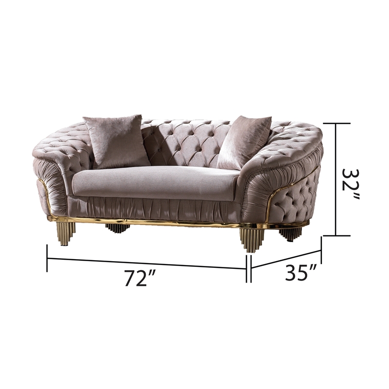 Pemberley Row Velvet Upholstered Taupe Sofa and Loveseat Set Rectangular Tufted 93