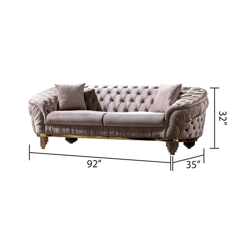 Pemberley Row Velvet Upholstered Taupe Sofa and Loveseat Set Rectangular Tufted 93